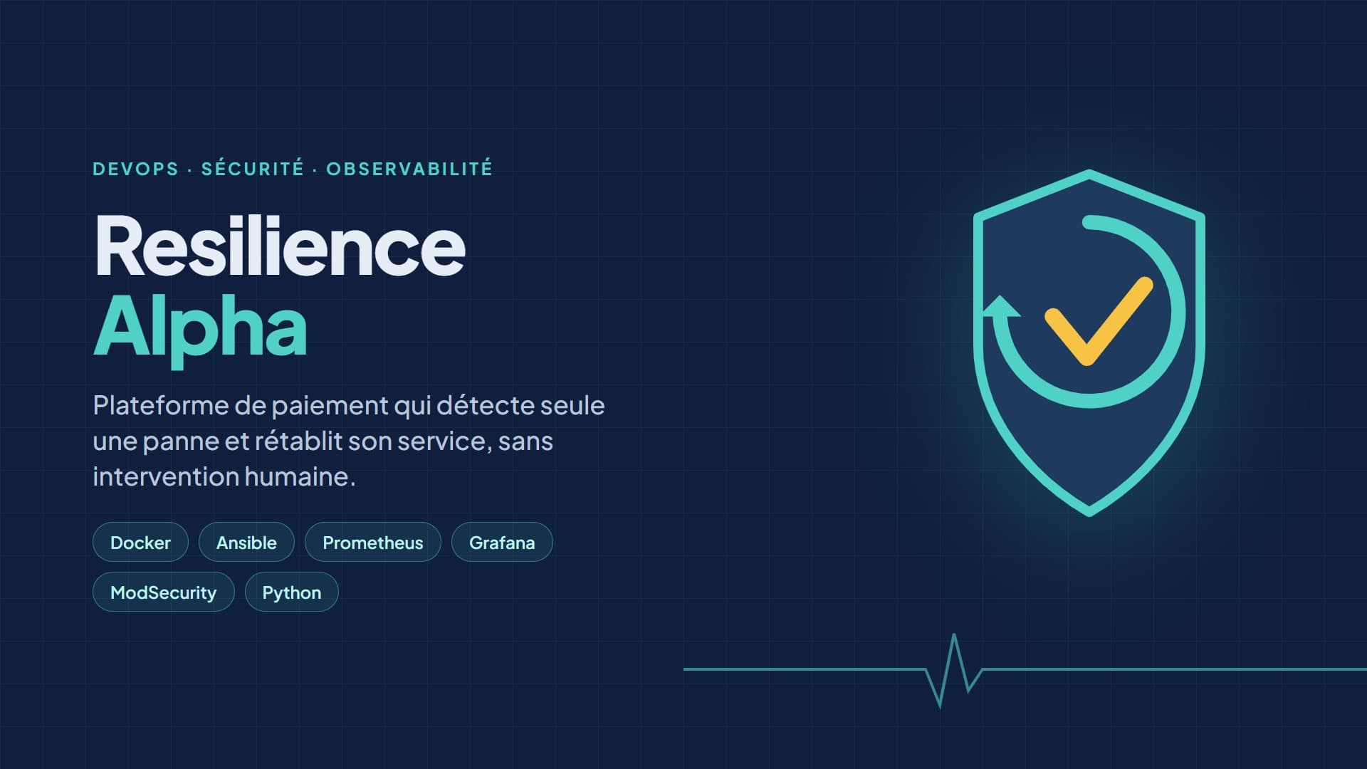 Couverture de Resilience Alpha : bouclier avec flèche de reprise et validation